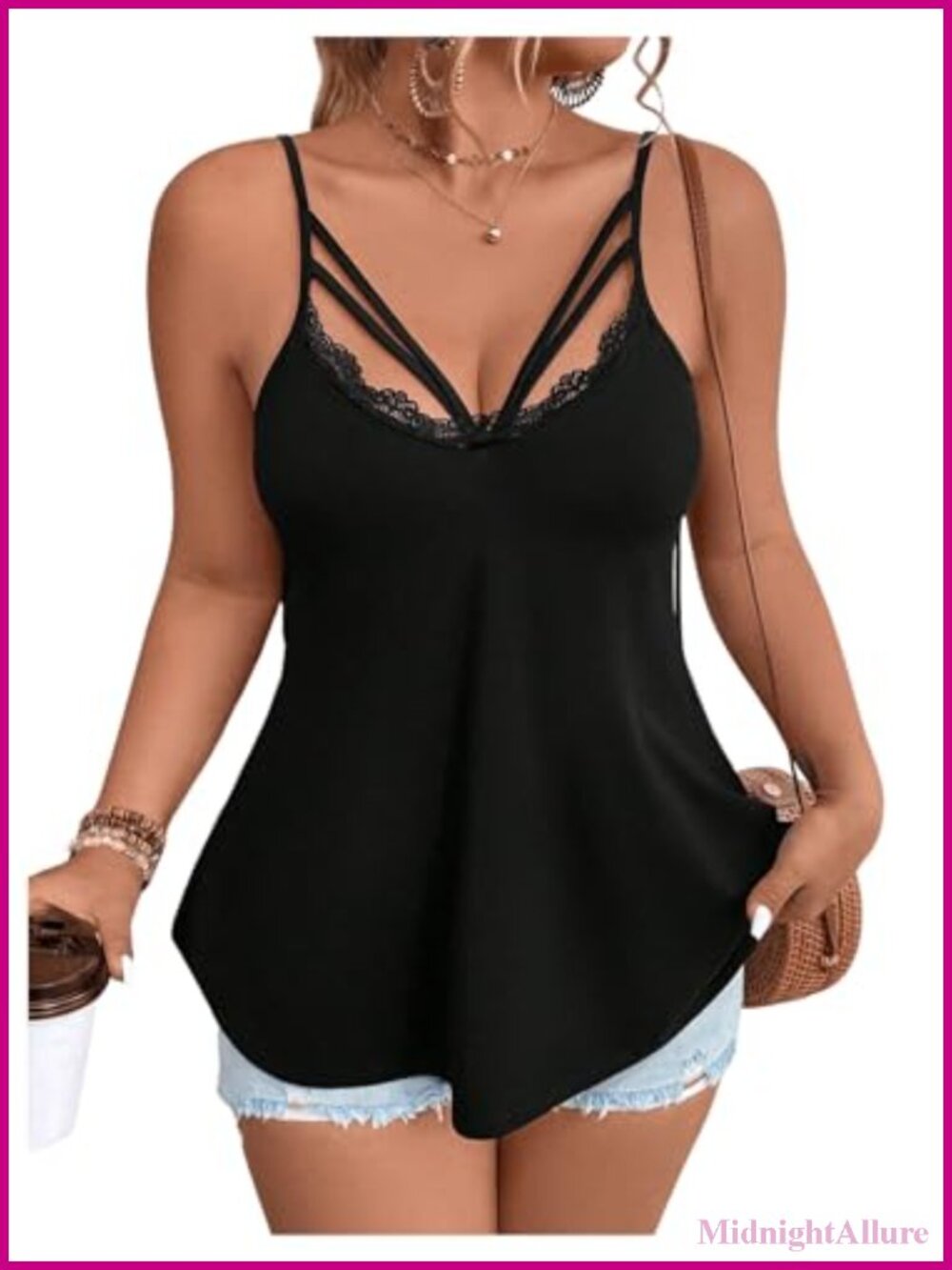Plus Size Lace Cami Tank Top Sleeveless V-Neck Going Out Top